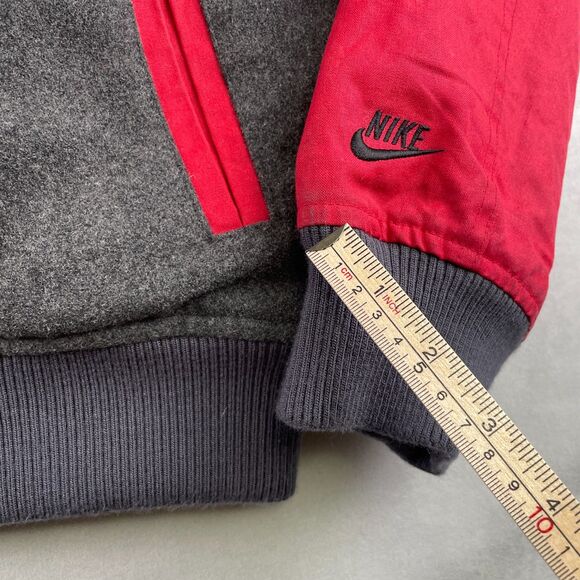 Nike Destroyer Jacket Mens L‎ Gray Red Wool Blend Varsity Bomber Snap 509796-071 - Picture 7 of 12